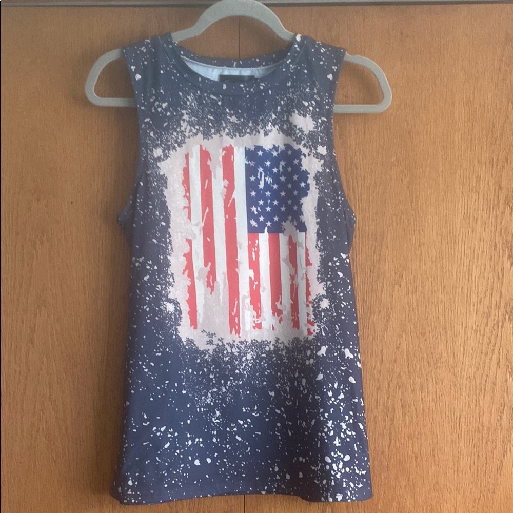 Patriotic Navy Tank Top with American Flag